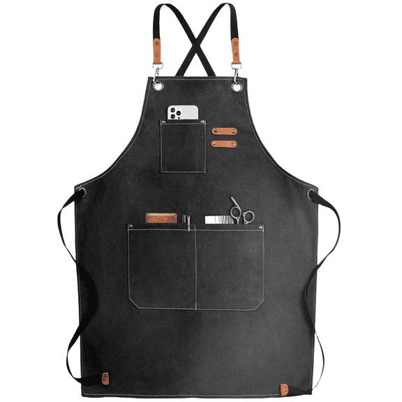 Chef Apron, Cotton Canvas Cross Back Apron with Pockets for Women and Men,Adjustable Strap and Large Pockets Apron,Kitchen Cooking Baking Bib Apron