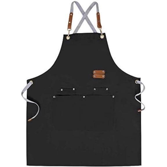 Chef Apron-Cross Back Apron for Men Women with Adjustable Straps and Large Pockets,Canvas,M-XXL,Black