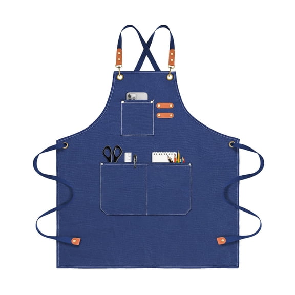 Chef Apron For Men Women Canvas Aprons With 3 Pockets Cross Back Resistant Work Apron For Cooking Grilling Baking BBQ Barber Kitchen (Black)