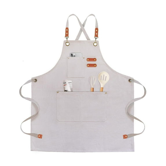 Chef Apron For Men Women Canvas Aprons With 3 Pockets Cross Back Resistant Work Apron For Cooking Grilling Baking BBQ Barber Kitchen (Black)