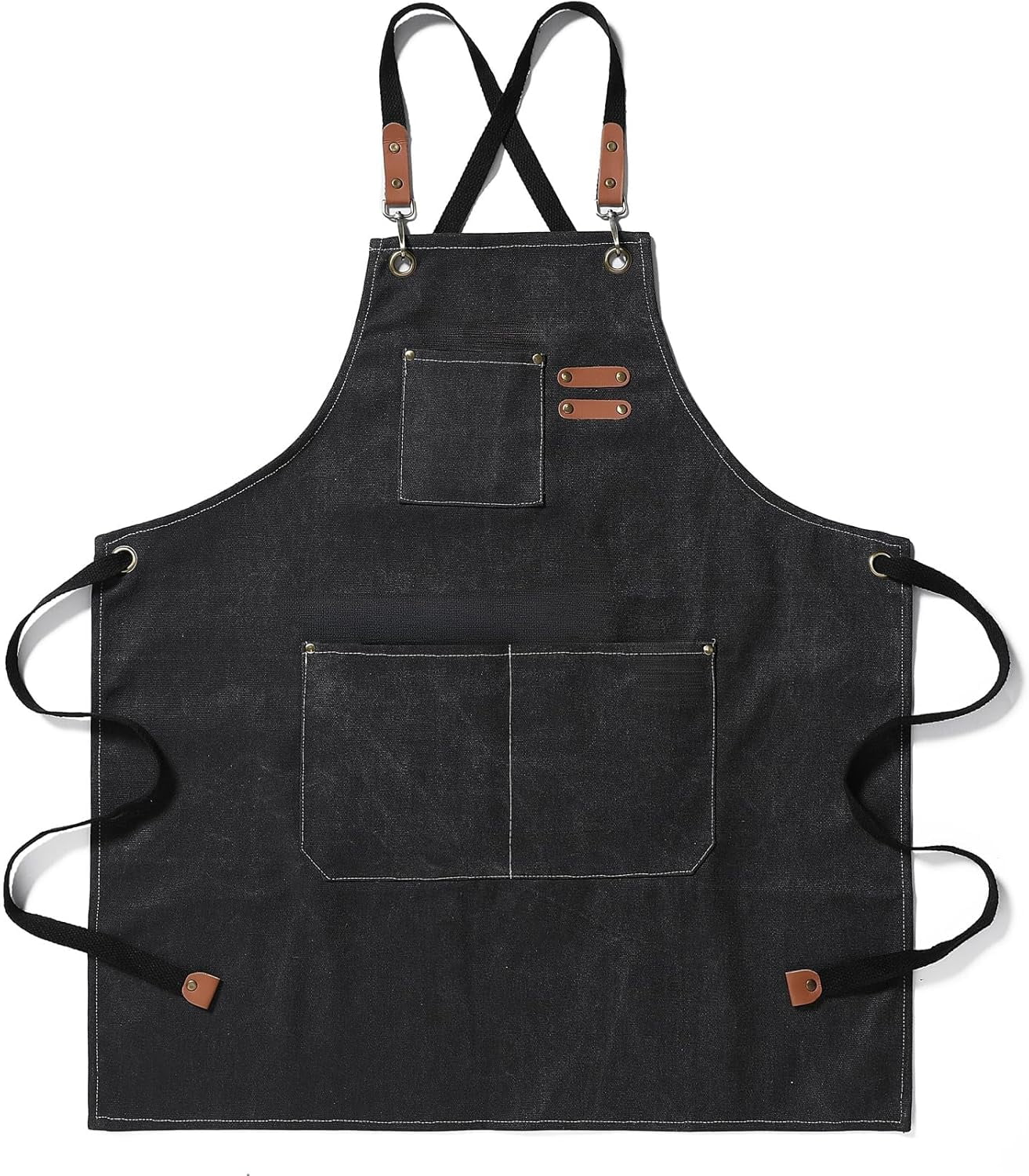 Chef Apron Medium-Thick Cotton Canvas,Cross Back with Multiple Pockets Adjustable Work Apron for Men and Women (Black)