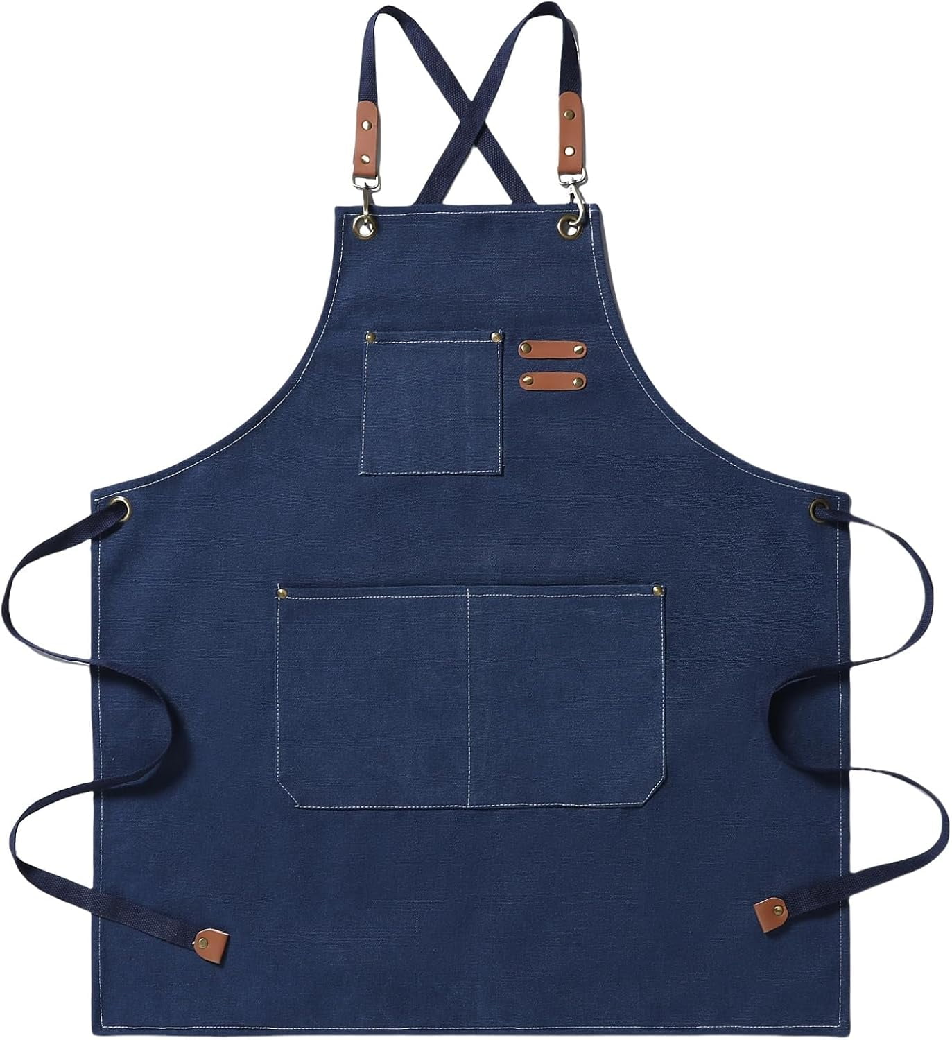 Chef Apron Medium-Thick Cotton Canvas,Cross Back with Multiple Pockets Adjustable Work Apron for Men and Women (Darkblue)