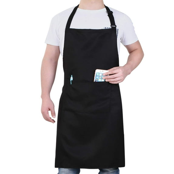 Chef Apron for Men and Women - 33" x 27" Large with 38" Waist Ties for a Comfy and Snug Fit, Durable and Lightweight, with 2 Spacious Pockets for Your Cooking Essentials , Black