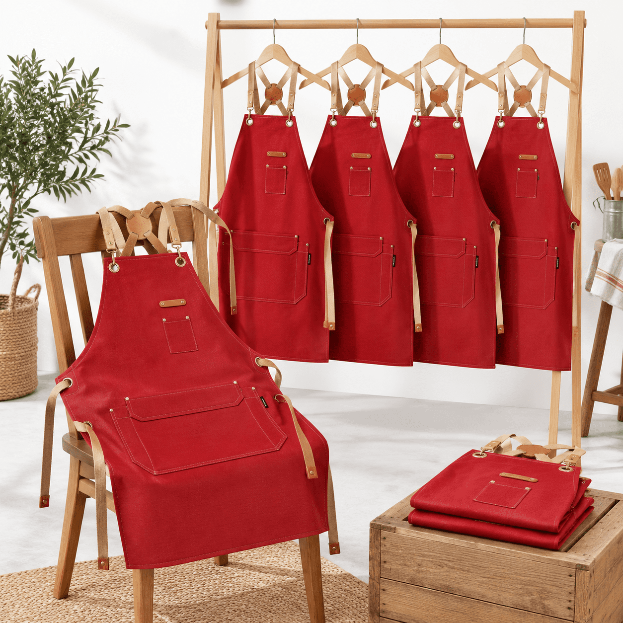 Chef Apron Men Women Kitchen Aprons Cooking Bbq - Red 6 Pack - Walmart.com