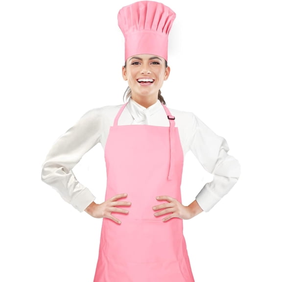 Chef Apron and Hat set, 2 Pockets Adjustable Cotton Kitchen Cooking Bib Apron, Baker Costume for Men Women