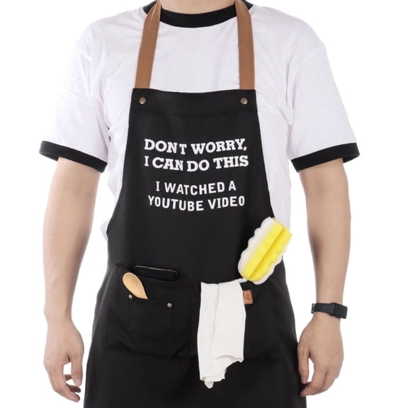 Chef Apron for Men, Funny Saying BBQ Cooking Apron with 2 Pockets, Adjustable Men's Kitchen Apron, Black