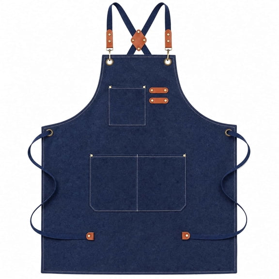 Chef Apron for Men Women Canvas Aprons with 3 Pockets Cross Back Resistant Work Apron for Cooking