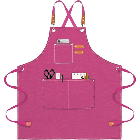 Chef Apron for Men Women Canvas Aprons with 3 Pockets Cross Back Resistant Work Apron for Cooking