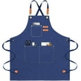 thumbnail image 1 of Chef Apron for Men Women Canvas Aprons with 3 Pockets Cross Back Resistant Work Apron for Cooking, 1 of 12