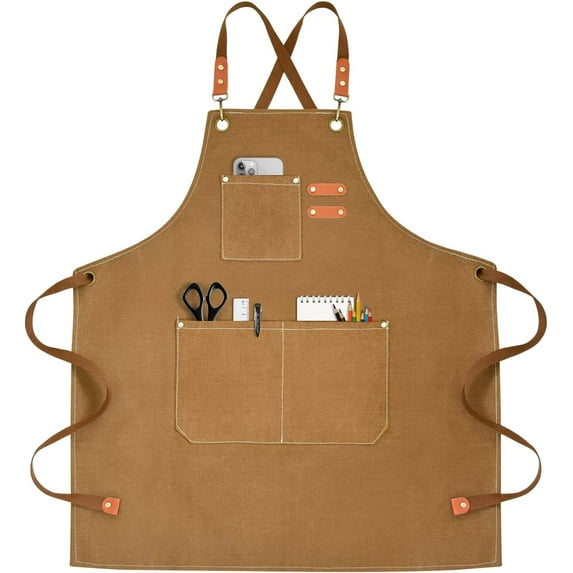 Chef Apron for Men Women Canvas Aprons with 3 Pockets Cross Back Resistant Work Apron for Cooking