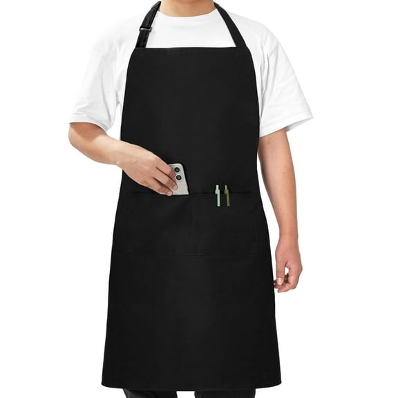 Chef Apron for Men Women Kitchen Cooking Apron with Pockets, Adjustable Bib Aprons Water, Oil & Stain Resistant, 1 Pack Black