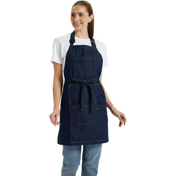 Chef Apron for Men Women with Large Pockets, Adjustable Denim Apron for Cooking, Baking, Gardening, Woodworking, Painting,Size M to XXL(Blue)