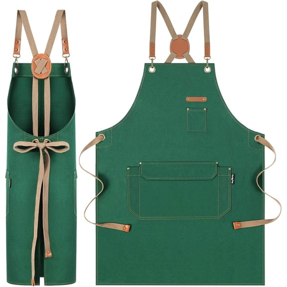 Chef Apron with Cross Back Straps for Men Women, Cotton Canvas Apron for Artists Painting, Kitchen Cooking