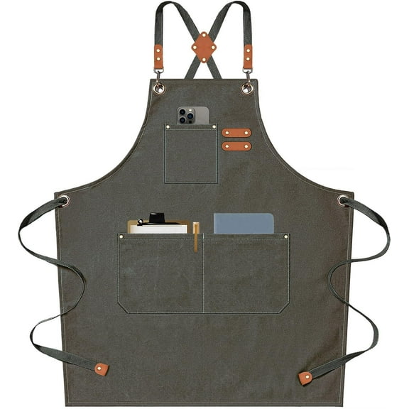 Chef Aprons For Men Women With Large Pockets, Cotton Canvas Cross Back Heavy Duty Adjustable Work Apron, Size M To XXL (Black)