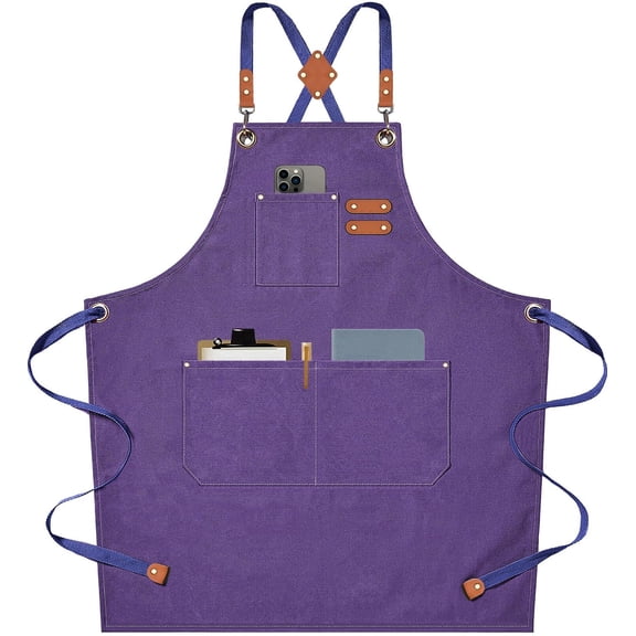 Chef Aprons For Men Women With Large Pockets, Cotton Canvas Cross Back Heavy Duty Adjustable Work Apron, Size M To XXL (Black)