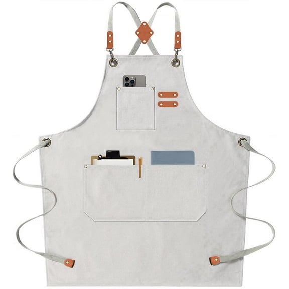 Chef Aprons For Men Women With Large Pockets, Cotton Canvas Cross Back Heavy Duty Adjustable Work Apron, Size M To XXL (Black)