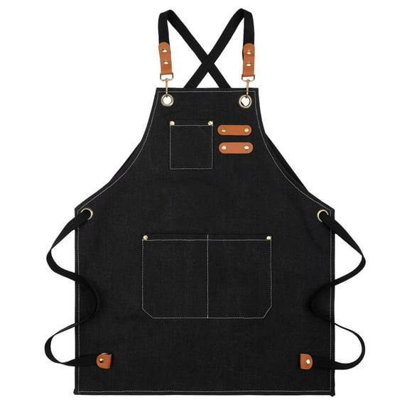 Chef Aprons for Men Women with Large Pockets, Black Waterproof Kitchen Aprons for Cooking Gardening Barber Grill BBQ Woodworking Artist Apron Cotton Canvas Cross Back Heavy Duty Adjustable Work Apron