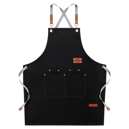 Chef Aprons for Men Women with Large Pockets, Cotton Canvas Cross Back Adjustable Cooking Kitchen Work Waterproof Bib Apron Black