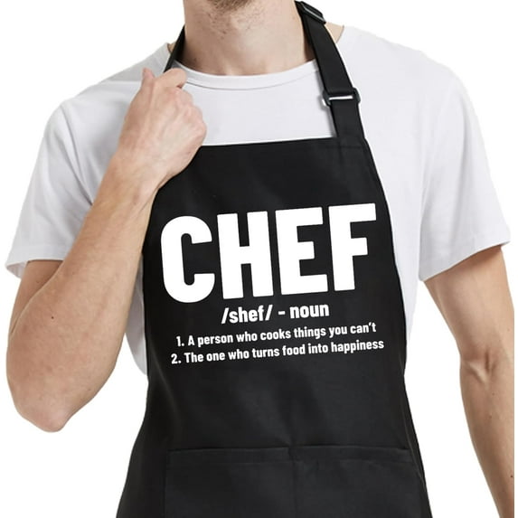 Chef Aprons for Men Women with Pockets, Kitchen Apron for Cooking Grilling Gifts for Dad Mom Birthday Christmas