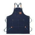 thumbnail image 1 of Chef Aprons for Women Men with Large Pockets, Cotton Canvas Cross Back Water Repellent Work Apro (Darkblue), 1 of 5