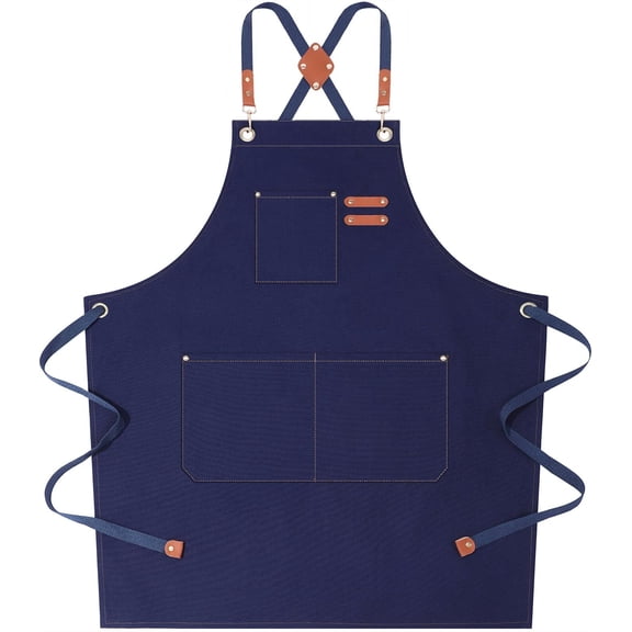 Chef Aprons for Women Men with Large Pockets, Cotton Canvas Cross Back Water Repellent Work Apron, Size M to XXL (Black)