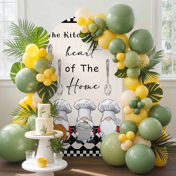 The Chef Arch Backdrop Cover, 5FT, Gnome Kitchen Black Buffalo Plaid Spandex Arch Covers Double-Sided Backdrop for Wedding Birthday Party Photo Background Decoration