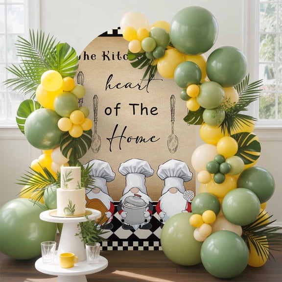 The Chef Arch Backdrop Cover, 6.6FT, Gnome Kitchen Retro Black Buffalo Plaid Spandex Arch Covers Double-Sided Backdrop for Wedding Birthday Party Photo Background Decoration