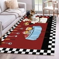 thumbnail image 1 of Chef Area Rug 4x6 Washable Rug Non Slip Cartoon Red Food Cooking Black White Buffalo Check Large Area Rug Indoor Floor Carpet for Entryway Bedroom Kitchen Living Room Home Office Dining Room Nursery, 1 of 8