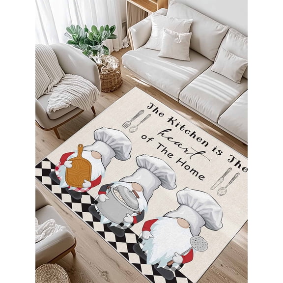The Chef Area Rug for Bedroom 5x7 Ft Gnome Kitchen Linen Black Buffalo Plaid Super Soft fuzzy Throw Rug Non-Slip Fluffy Plush Indoor Floor Carpet for Living Room Nursery Home Decor