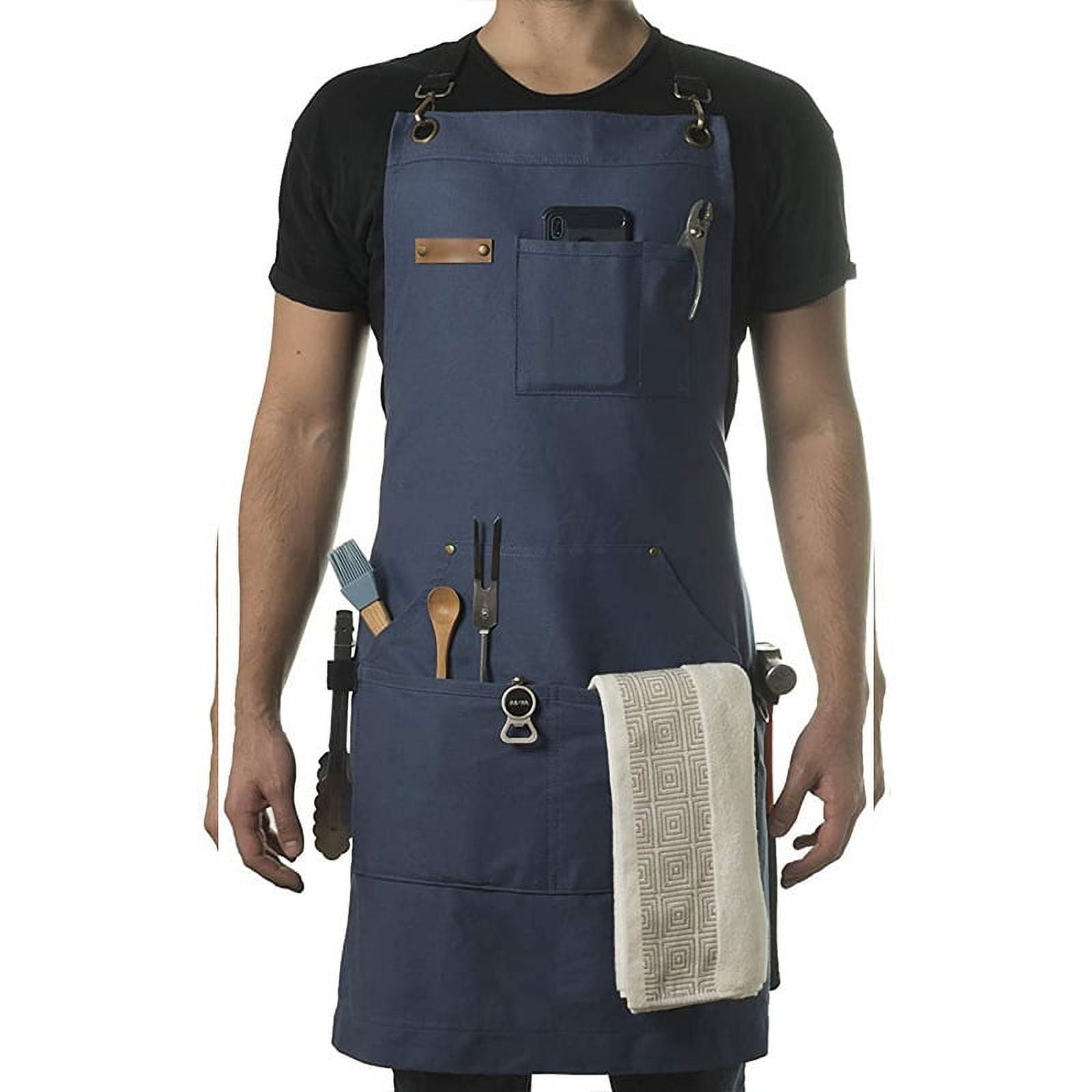 Chef, BBQ and Work Apron with Bottle Opener and Hand Towel - Durable  Cotton Canvas, Brass Hardware and Cross Back Straps - For Men, Women, Grilling, and Cooking