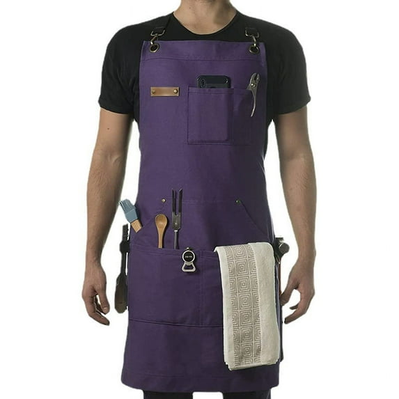 Chef, BBQ and Work Apron with Bottle Opener and Hand Towel - Durable Cotton Canvas, Brass Hardware and Cross Back Straps - For Men, Women, Grilling, and Cooking