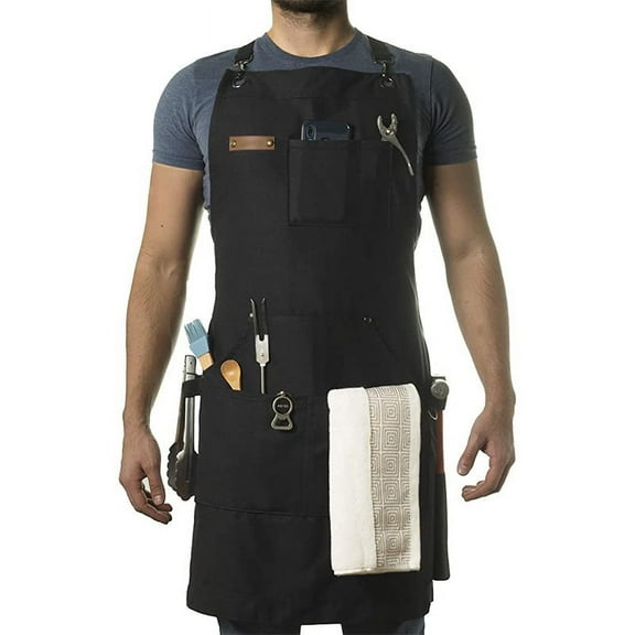 Chef, BBQ and Work Apron with Bottle Opener and Hand Towel - Durable  Cotton Canvas, Brass Hardware and Cross Back Straps - For Men, Women, Grilling, and Cooking