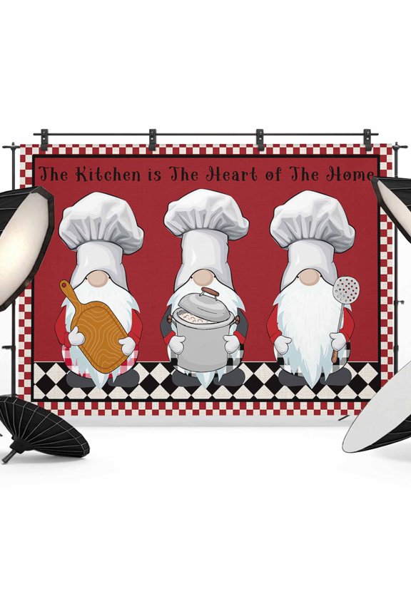 The Chef Backdrop for Photography, Gnome Kitchen Black Buffalo Plaid Red Photo Backdrop Portrait Background Party Banner Photo Backgrounds for Studio Booth Props, 7x5ft