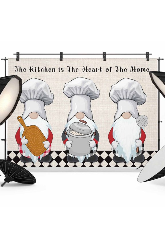 The Chef Backdrop for Photography, Gnome Kitchen Linen Black Buffalo Plaid Photo Backdrop Portrait Background Party Banner Photo Backgrounds for Studio Booth Props, 7x5ft