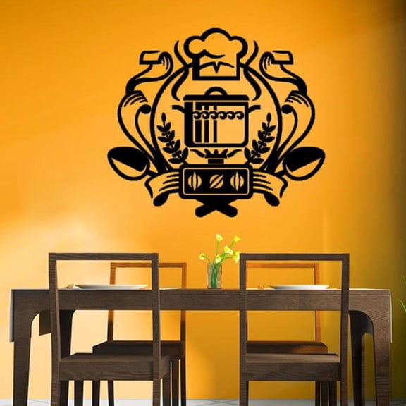 Chef Badge Wall Decal Kitchen Wall Sticker Home Decor Cauldron On The Gas Stove Decoration Art Murals 50x44cm