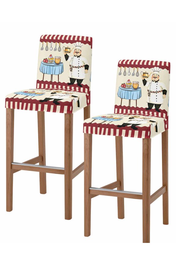 Chef Bar Stool Covers Set of 2, Red Fruit Cake Hat Kitchen Gourmet Vintage Stretch Washable Bar Chair Covers with Backs, Removable Pub Counter Height Chair Cover for Kitchen Dining Room Cafe