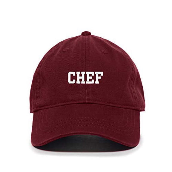 Chef Baseball Cap Embroidered Cotton Adjustable Dad Hat Burgundy