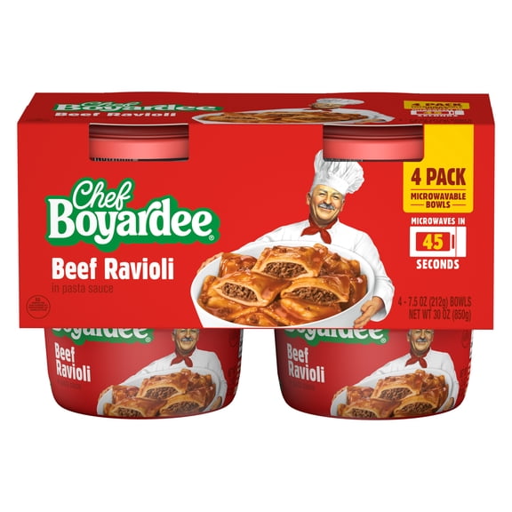 Chef Boyardee Beef Ravioli in Pasta Sauce, Microwavable Meal, 7.5 oz. Bowl, 4-Count