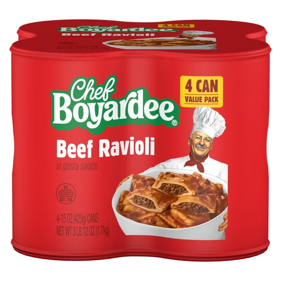 Chef Boyardee Beef Ravioli in Pasta Sauce, Ready-to-Eat Meal, 15 oz. Can (Pack of 4)