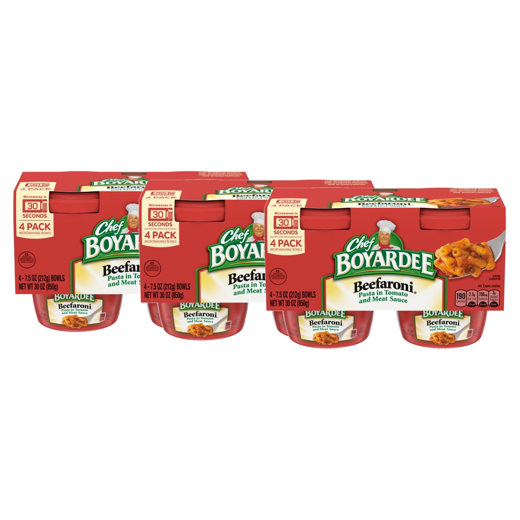 (3 pack) Chef Boyardee Beefaroni, Microwave Meal, 7.5 oz. Bowl 4Count