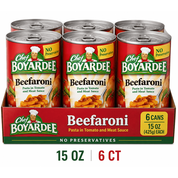 Chef Boyardee Beefaroni Pasta in Tomato & Meat Sauce, 15 oz Cans, 6 Pack – Ready to Eat Canned Pasta Meal