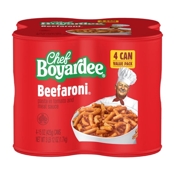 Chef Boyardee Beefaroni in Tomato and Meat Sauce, Ready-to-Eat Meal, 15 oz. Can (Pack of 4)