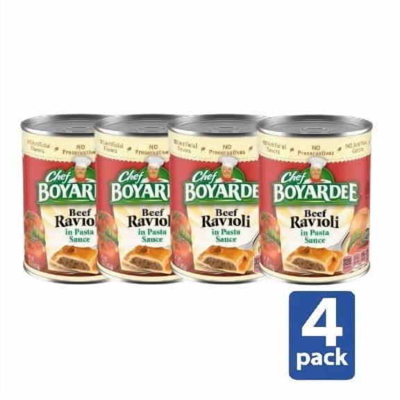 Chef Boyardee Cans Beef Ravioli 15 oz Cans, 4 Pack, Pasta in Tomato Sauce, Ready to Eat Microwave Meals, Canned Pasta