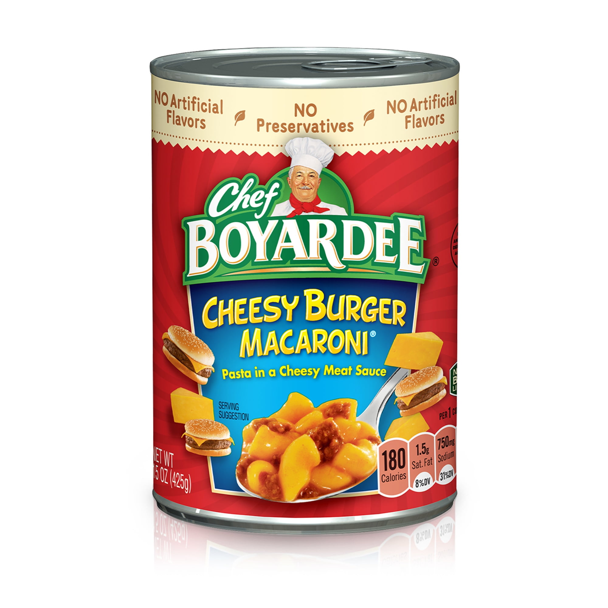Chef Boyardee Cheesy Burger Macaroni in Cheesy Meat Sauce, Ready-to-Eat Meal, 15 oz. Can