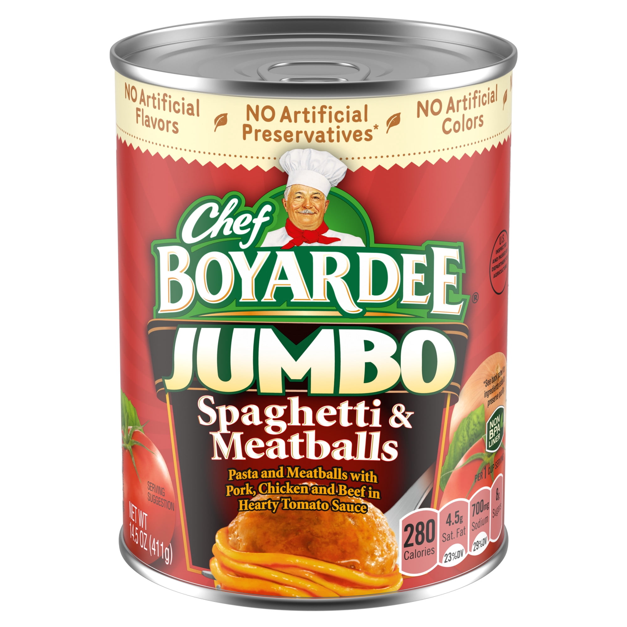 Chef Boyardee Jumbo Spaghetti and Meatballs in Hearty Tomato Sauce, Ready-to-Eat Meal, 14.5 oz. Can