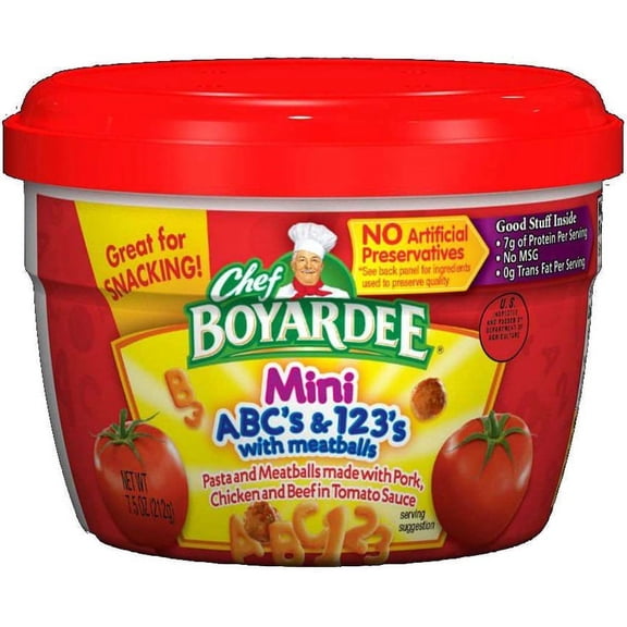 (12 pack) Chef Boyardee Mini ABC's and 123's with Meatballs in Tomato Sauce, Microwavable Meal, 7.5 oz. Bowl