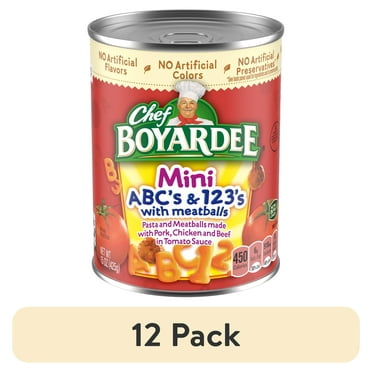 (12 pack) Chef Boyardee Mini ABC's and 123's with Meatballs, 15 oz.