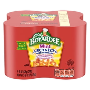Chef Boyardee Mini ABC's and 123's with Meatballs in Tomato Sauce, 15 oz. Can (Pack of 4)