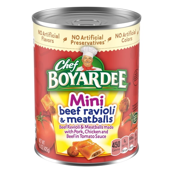 Chef Boyardee Mini Beef Ravioli and Meatballs in Tomato Sauce, Ready-to-Eat Meal, 15 oz. Can