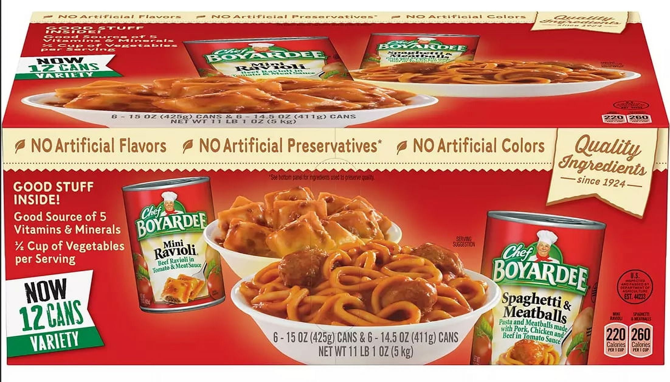 Chef Boyardee Mini Ravioli & Spaghetti Meatballs, Beef Pasta Variety 12